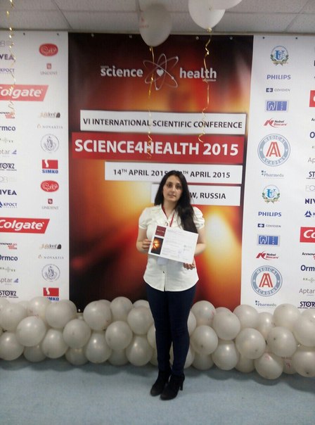 Доклад студентки Лечебного факультета Нагапетян Нарине отмечен дипломом VI Международной научно-практической конференции молодых ученых SCIENCE4HEALTH - 2015